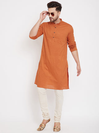 Even Apparels Orange Pure Cotton Kurta With Band Collar - Distacart