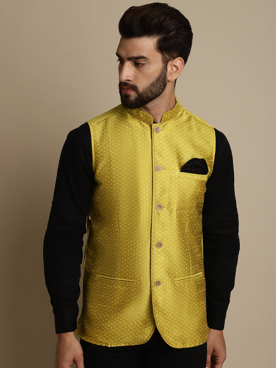 Even Apparels Men's Yellow Mandarin Collar Waistcoat - Distacart
