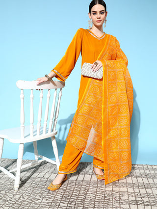 InWeave Women's Mustard Velvet Kurta Set With Mustard Kota Bandhani Dupatta - Distacart