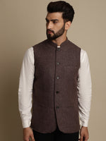 Thumbnail for Even Apparels Men's Brown Mandarin Collar Waistcoat - Distacart