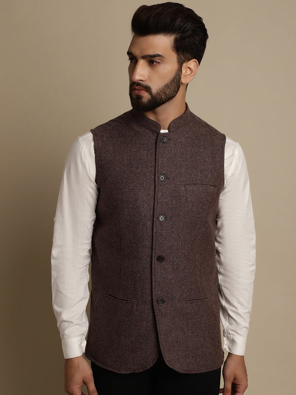 Even Apparels Men's Brown Mandarin Collar Waistcoat - Distacart