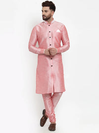 Thumbnail for Kalyum Men's Pink Solid Kurta with Churidaar Pyjama Set - Distacart