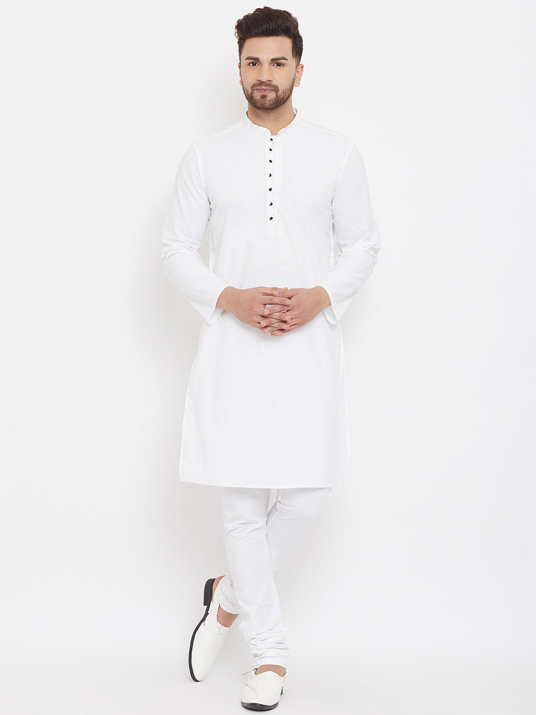 Even Apparels White Solid Kurta With Band Collar - Distacart