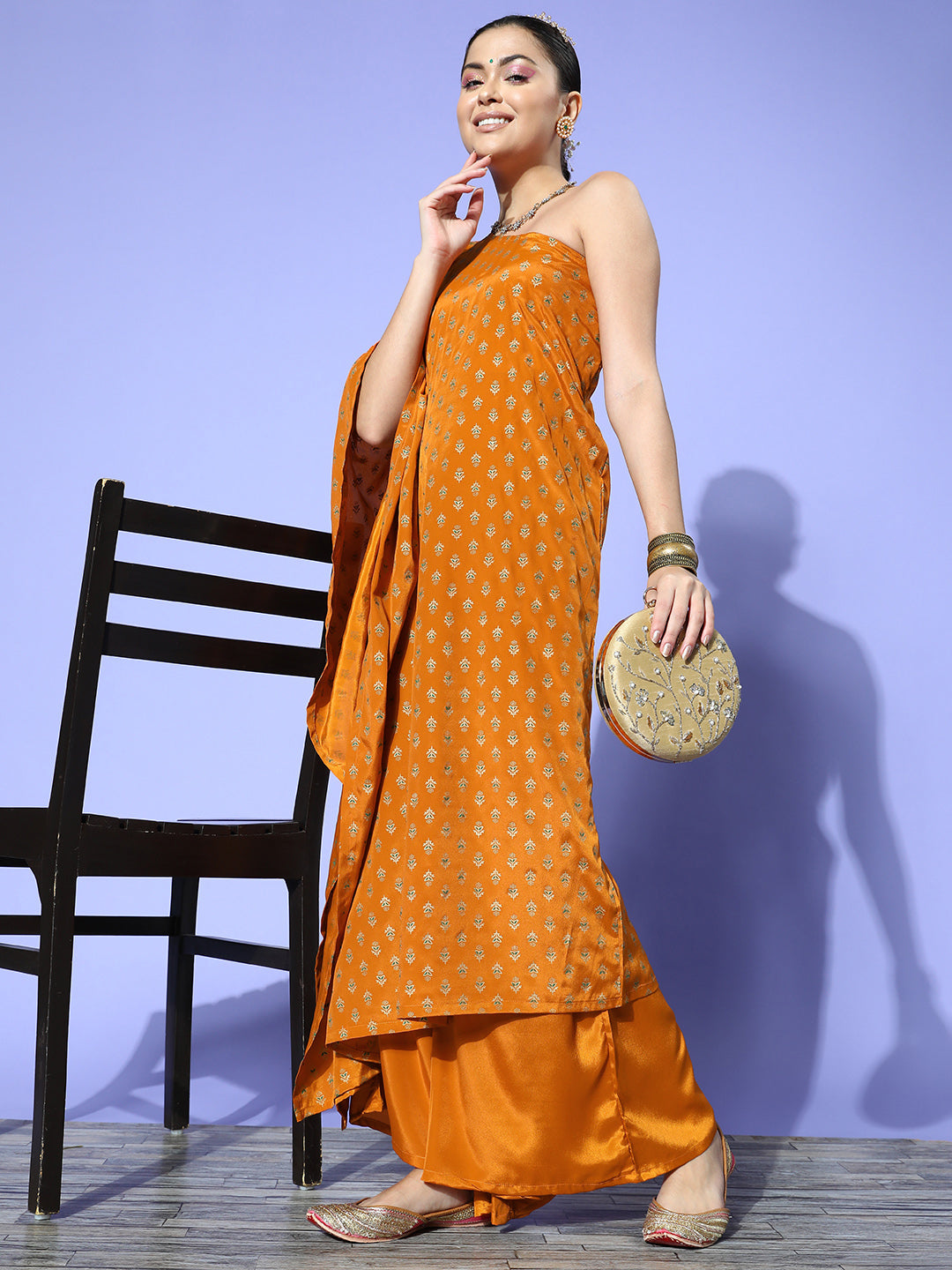 InWeave Women's Mustard Gold Print One Shoulder Kurta Set - Distacart