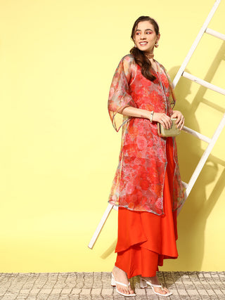 InWeave Women's Orange Strappy Set W Green Organza Cape - Distacart