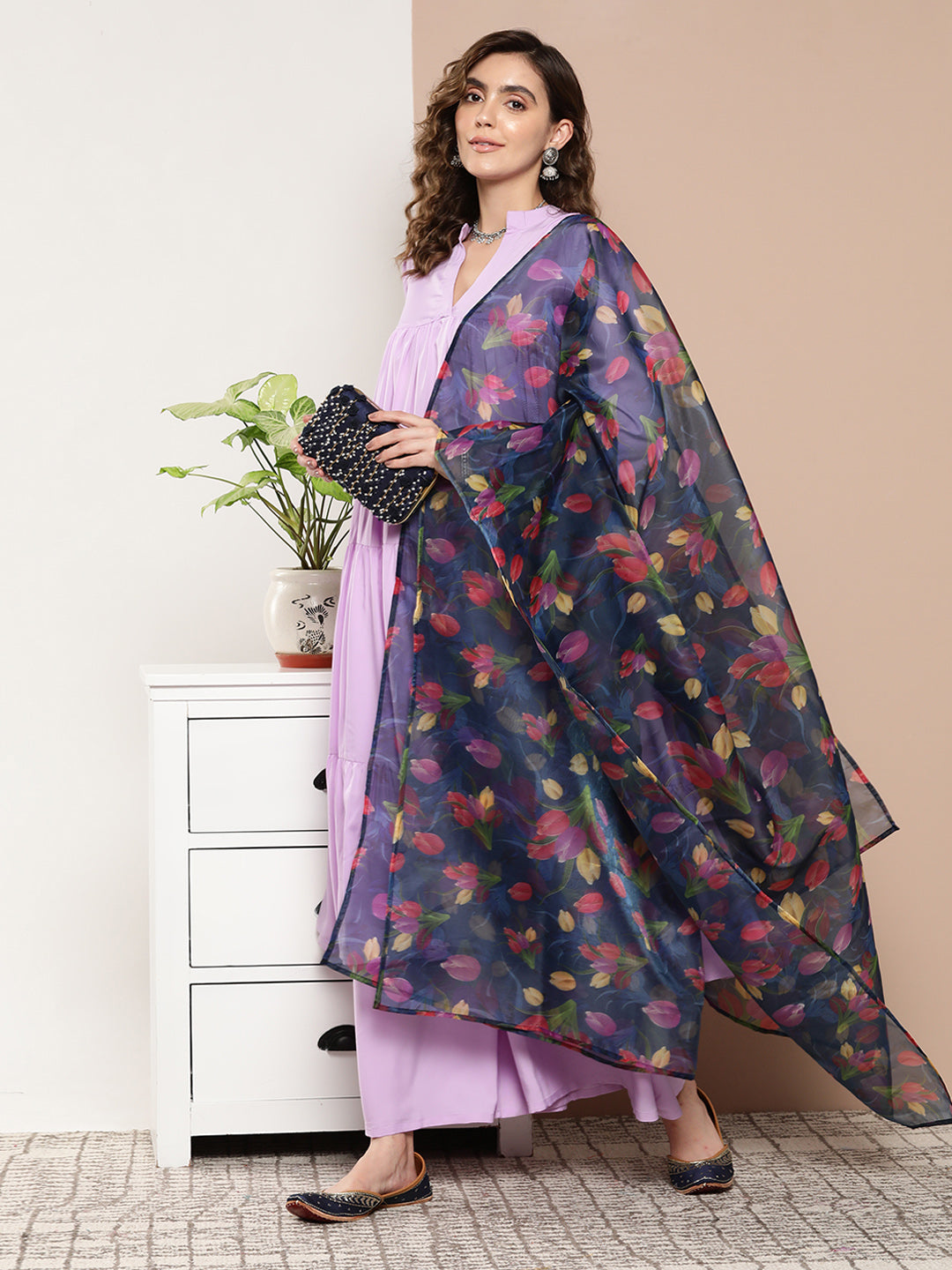 InWeave Women's Mauve Tiered Anarkali Kurta Set - Distacart