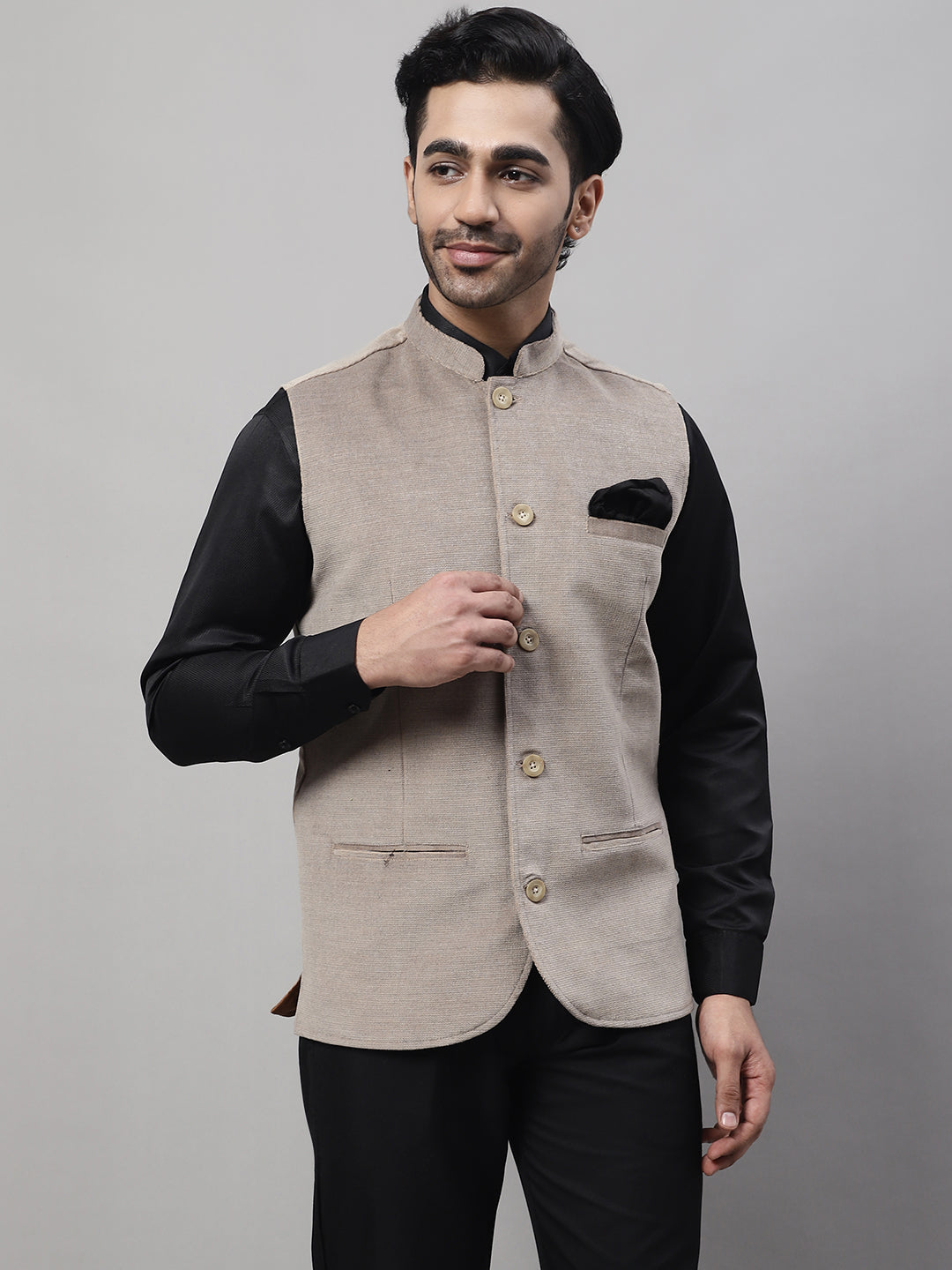 Even Apparels Men's Beige Nehru Jacket With Welt Pockets - Distacart
