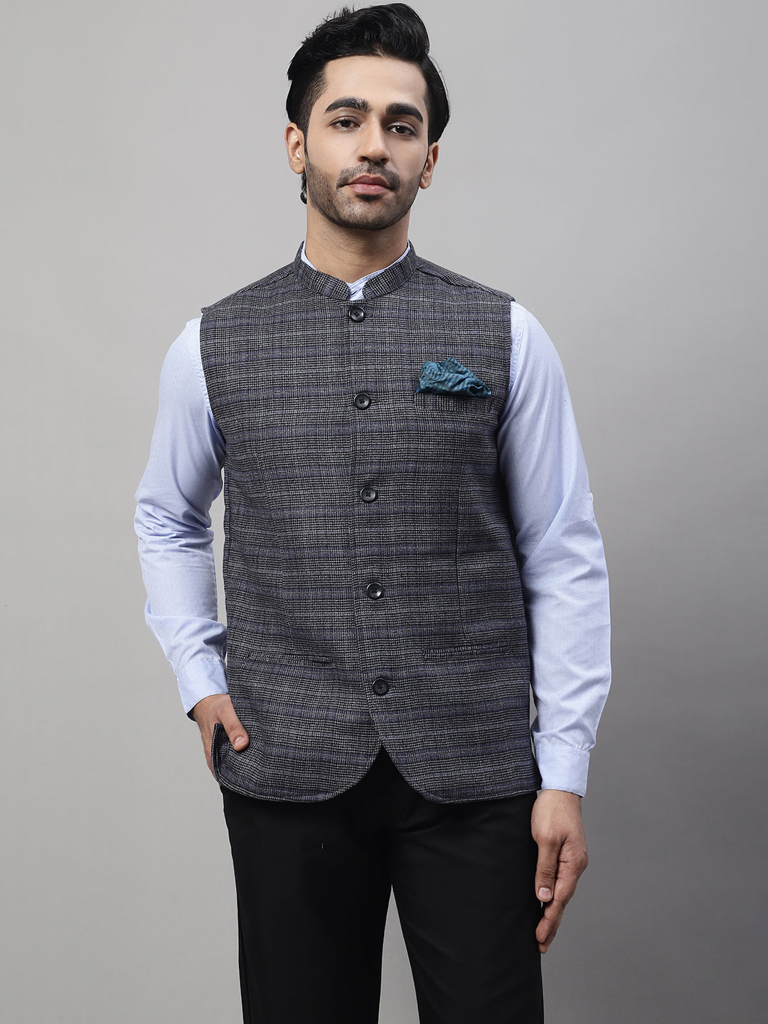 Even Apparels Men's Grey Nehru Jacket With Welt Pockets - Distacart