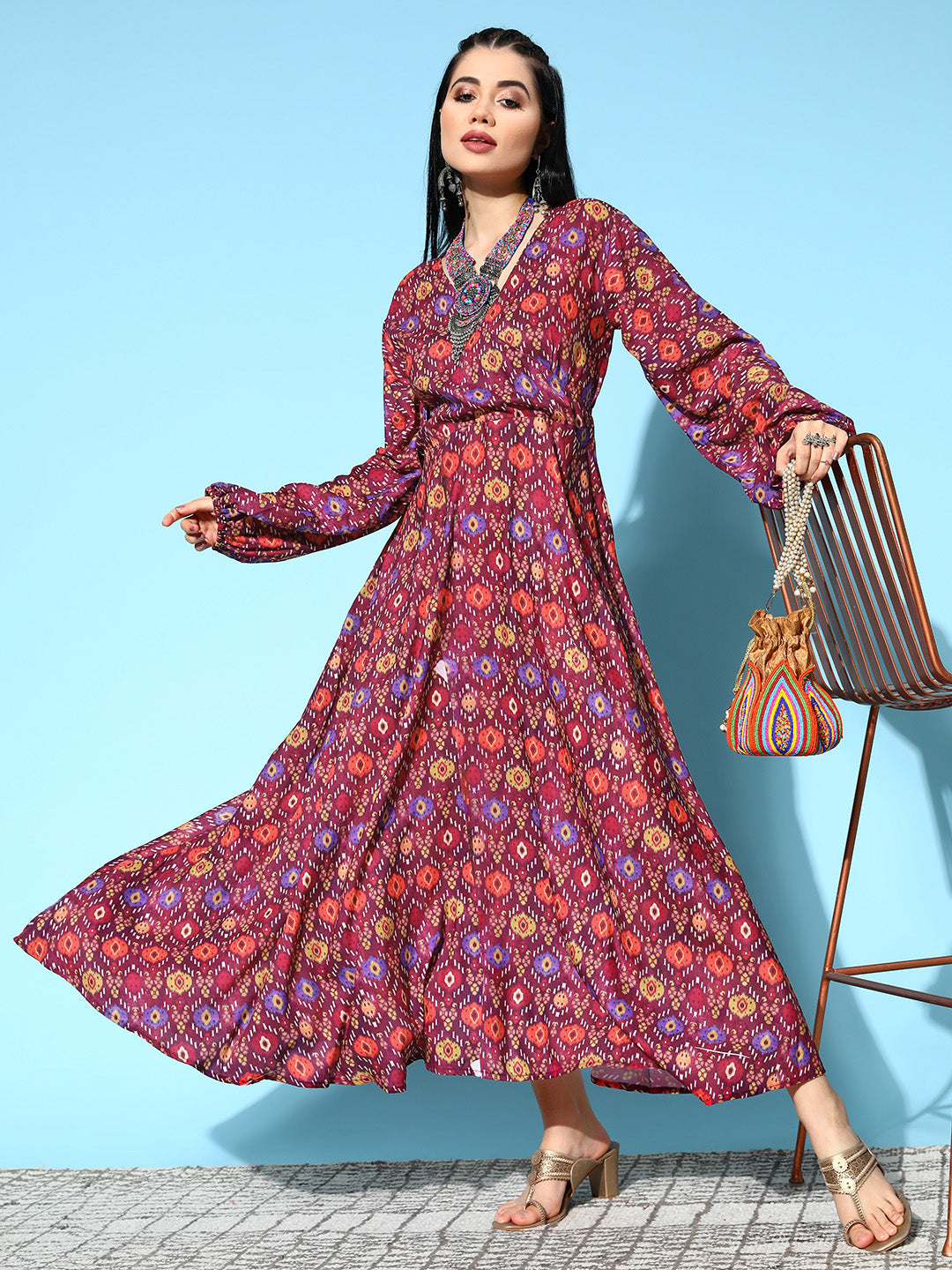 InWeave Women's Wine Edgy Print Dress - Distacart