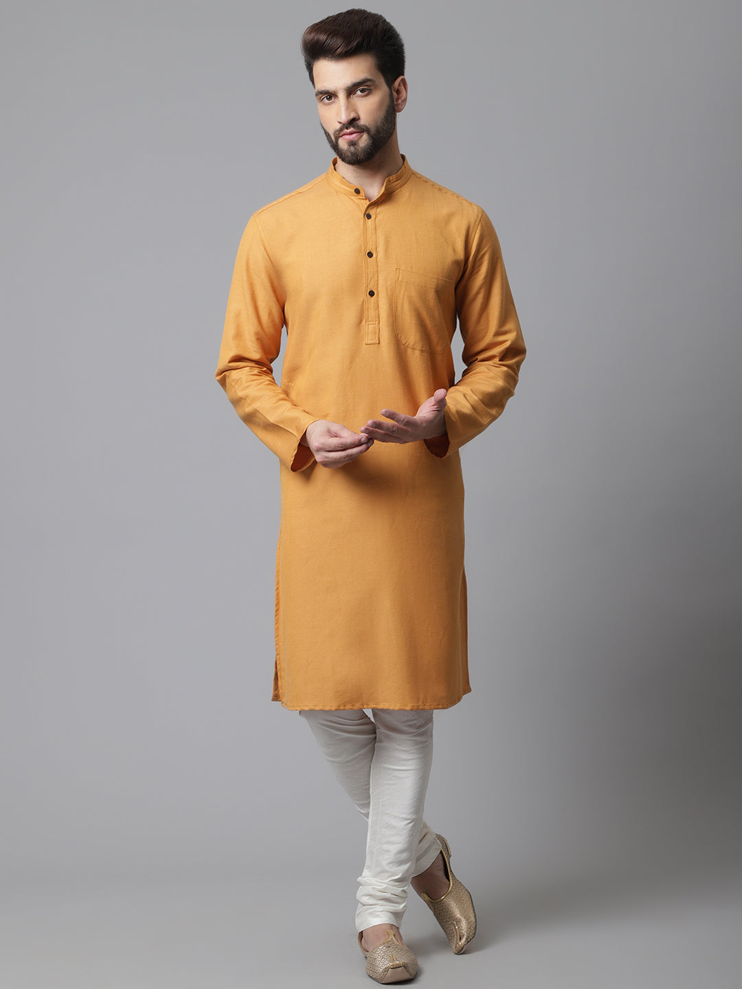 Even Apparels Yellow Solid Kurta With Band Collar - Distacart