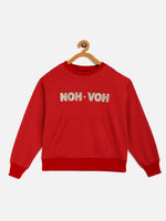 Thumbnail for Lyush Red Terry Noh.Voh Glitter Logo Sweatshirt For Girls - Distacart