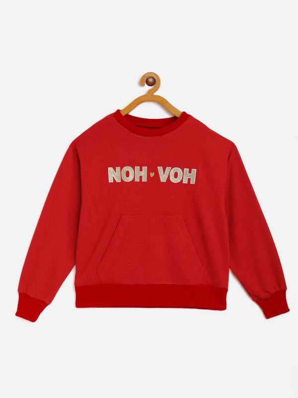 Lyush Red Terry Noh.Voh Glitter Logo Sweatshirt For Girls - Distacart