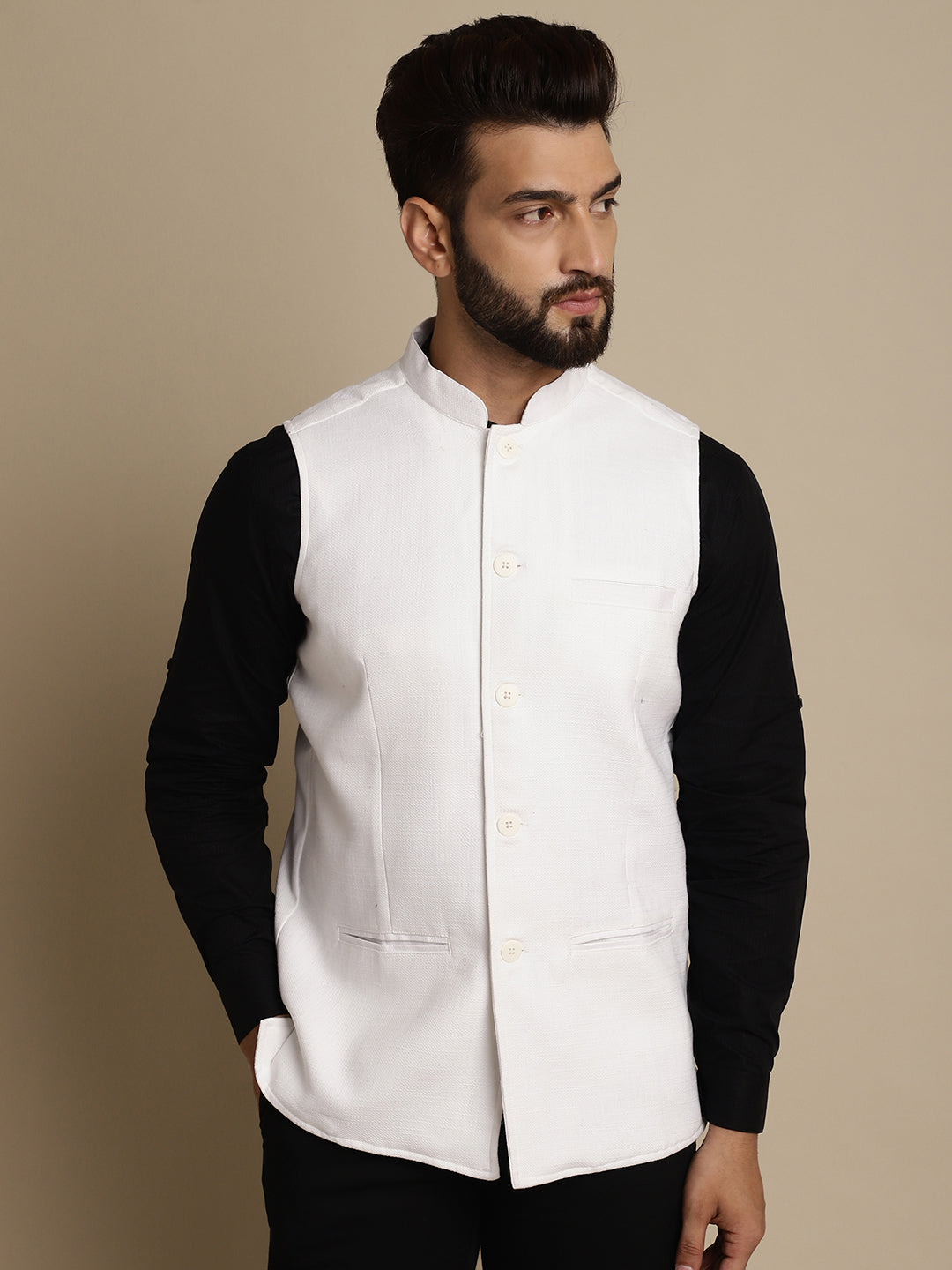 Even Apparels Men's White Mandarin Collar Waistcoat - Distacart