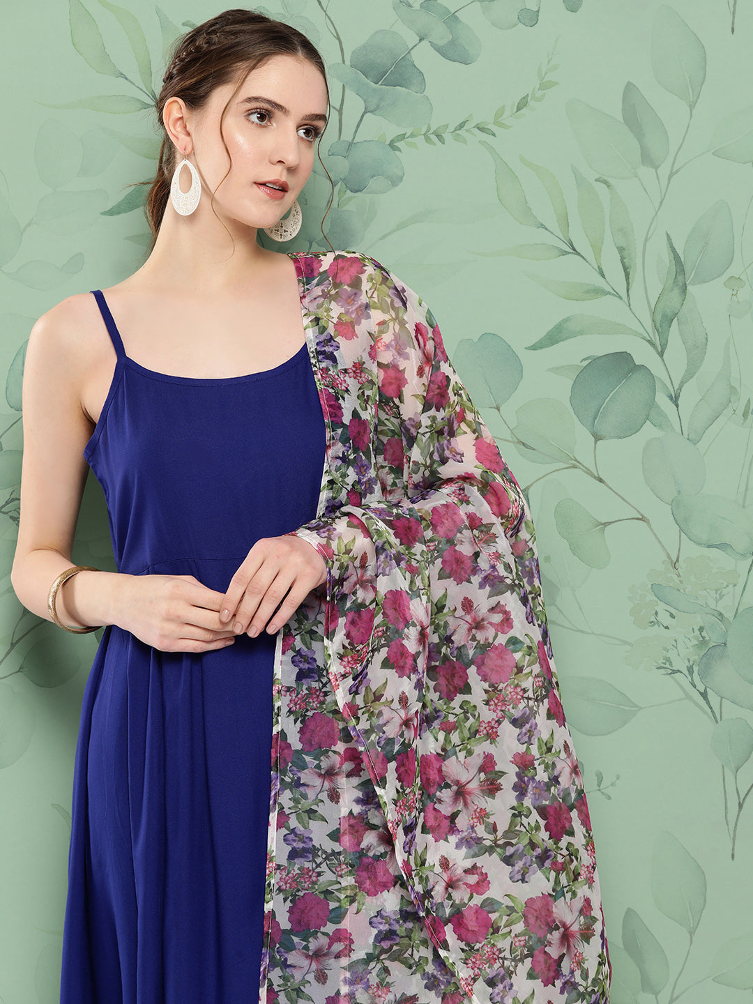 InWeave Women's Ink Blue Strappy Set W White Pink Or Duptta - Distacart