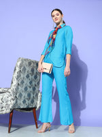 Thumbnail for InWeave Women's Aqua Blue Coord Set With Maroon Abstract Scarf - Distacart