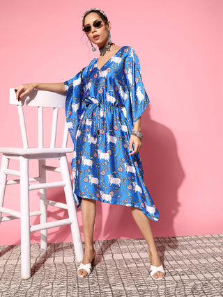 InWeave Women's Ink Blue Indian Bull Print Kaftan - Distacart