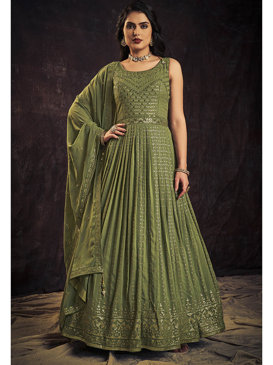 Myra Green Real Georgette Designer Gown Style Suit - Distacart