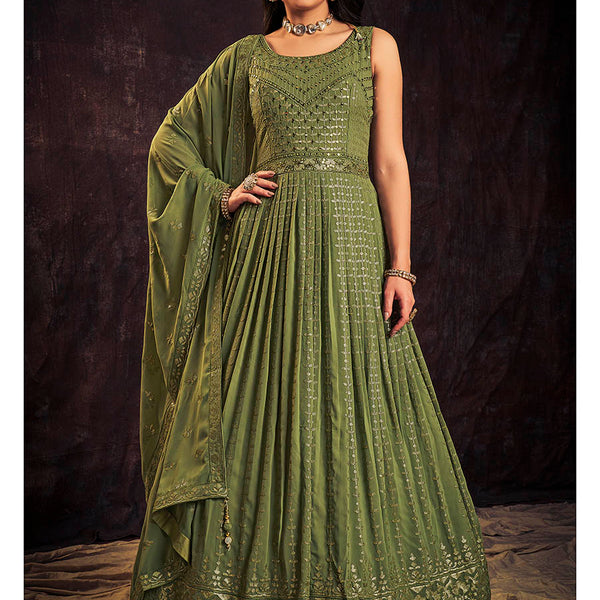 Myra Green Real Georgette Designer Gown Style Suit - Distacart