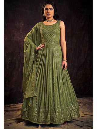 Myra Green Real Georgette Designer Gown Style Suit - Distacart