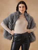 Thumbnail for InWeave Women's Light Grey Fur Cape - Distacart