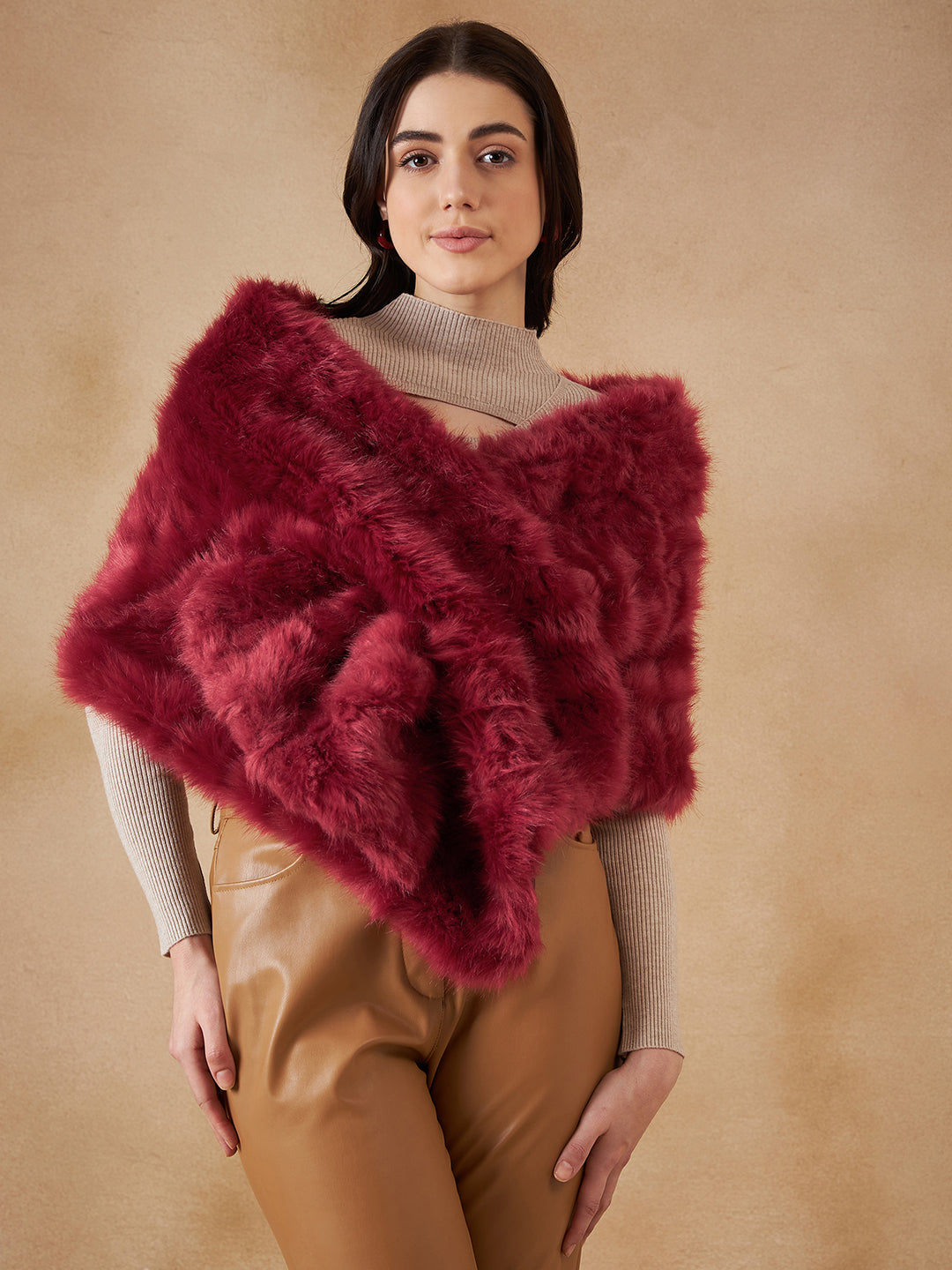 InWeave Women's Bright Rust Fur Cape - Distacart