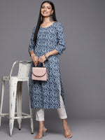 Thumbnail for Varanga Blue Printed Kurta With Round Neck - Distacart
