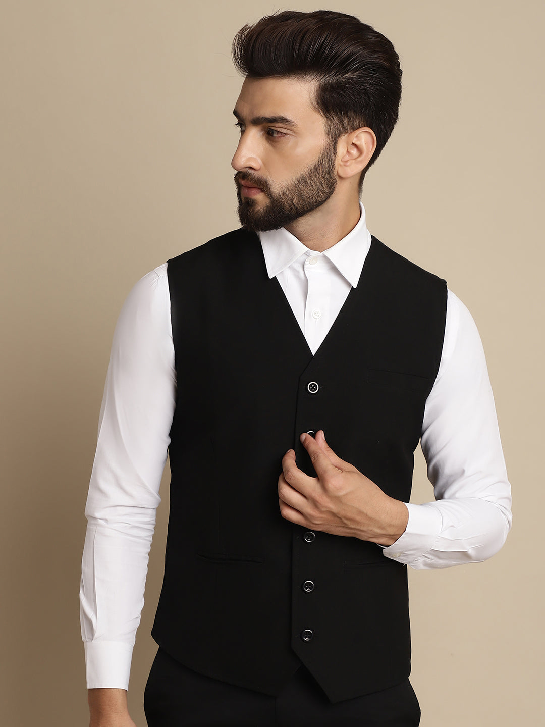 Even Apparels Men's Black Waistcoat with welt pockets - Distacart