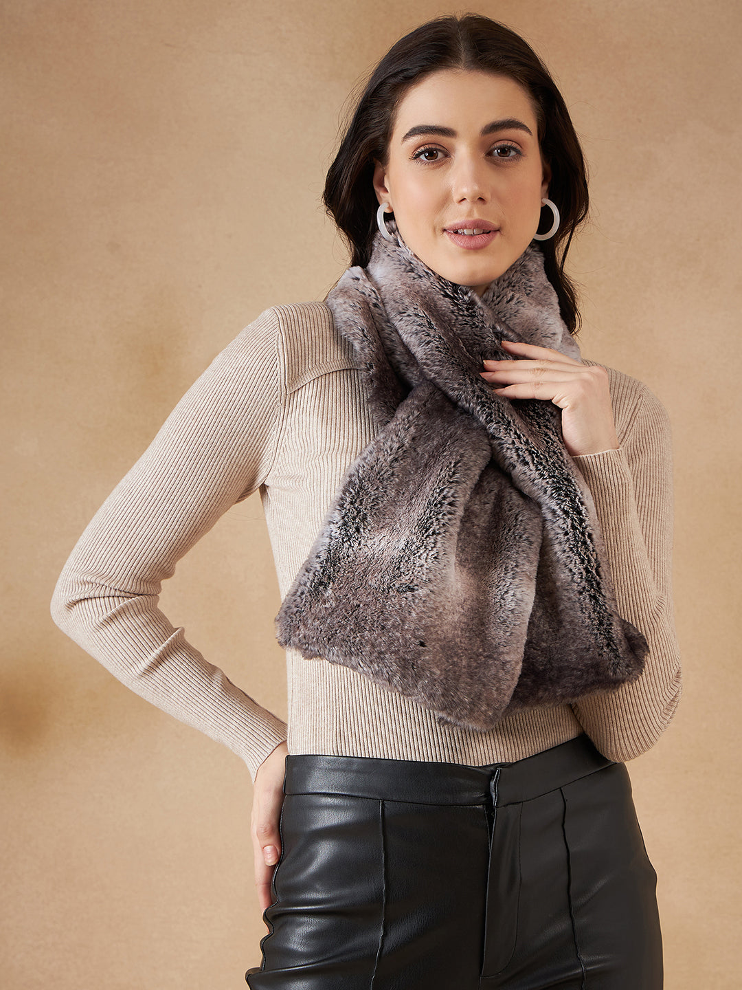 InWeave Women's Dark Grey Double Shade Faux Fur Neck Warmer - Distacart