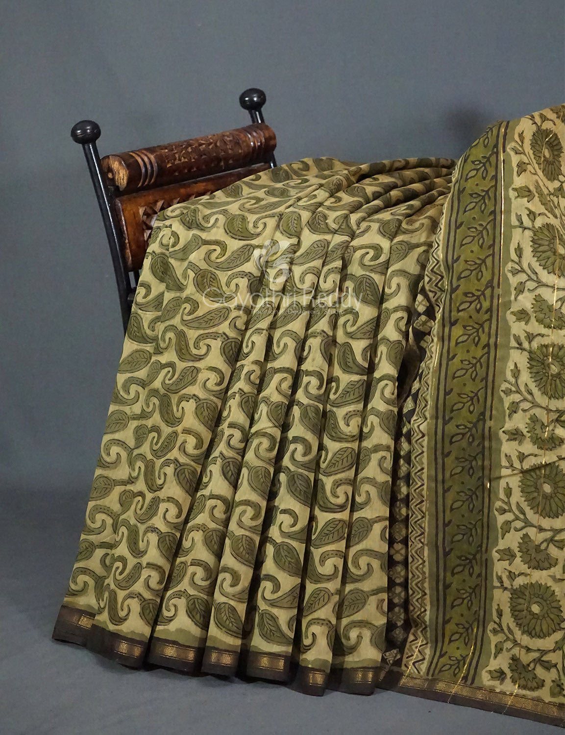 Shades of Heena Green Printed Chanderi Saree for Regular/Office Wear By Gayathri Reddy Designer Studio - Distacart