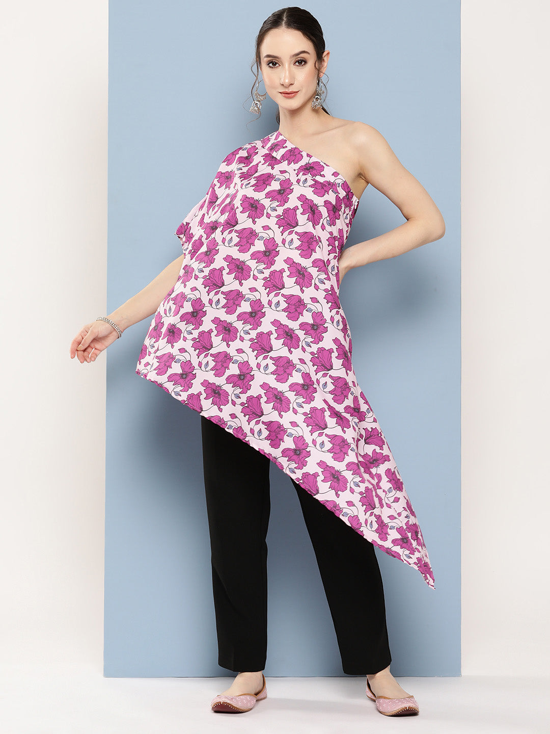 InWeave Women's Pink Fuchsia Japanese Art Oneshoulder Top - Distacart