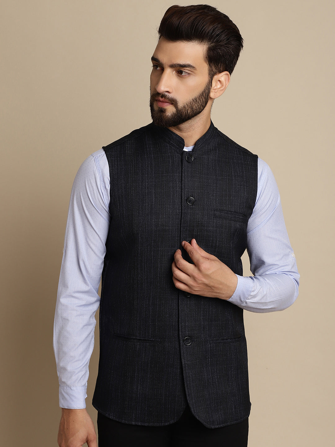 Even Apparels Men s Blue Mandarin Collar Waistcoat