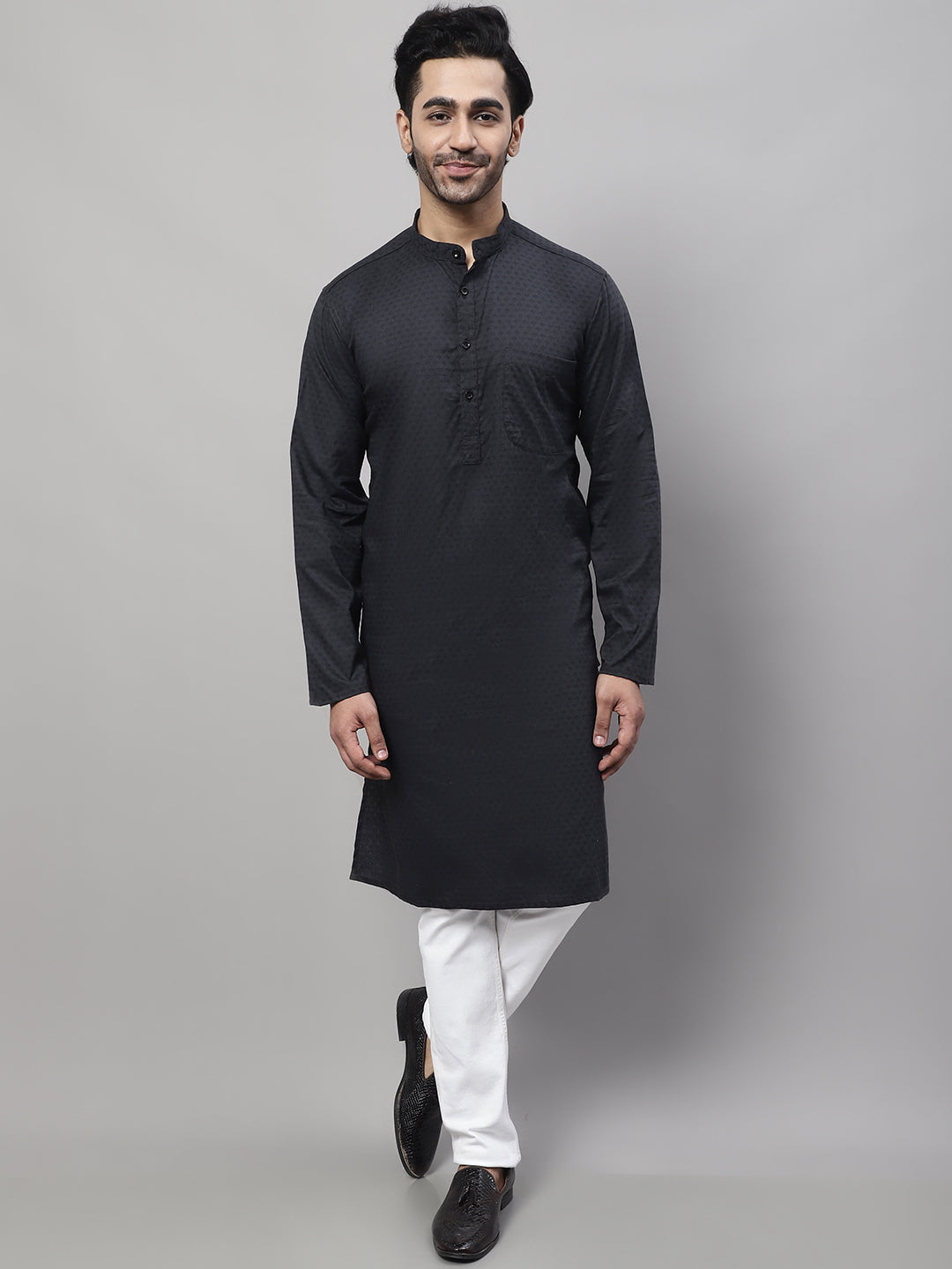 Even Apparels Black Pure Cotton Kurta With Band Collar - Distacart