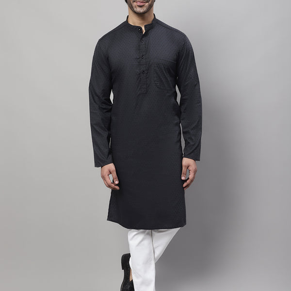 Even Apparels Black Pure Cotton Kurta With Band Collar - Distacart