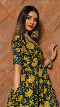 Thumbnail for Pomcha Jaipur Idika Green Hand Block Anarkali Set - Distacart