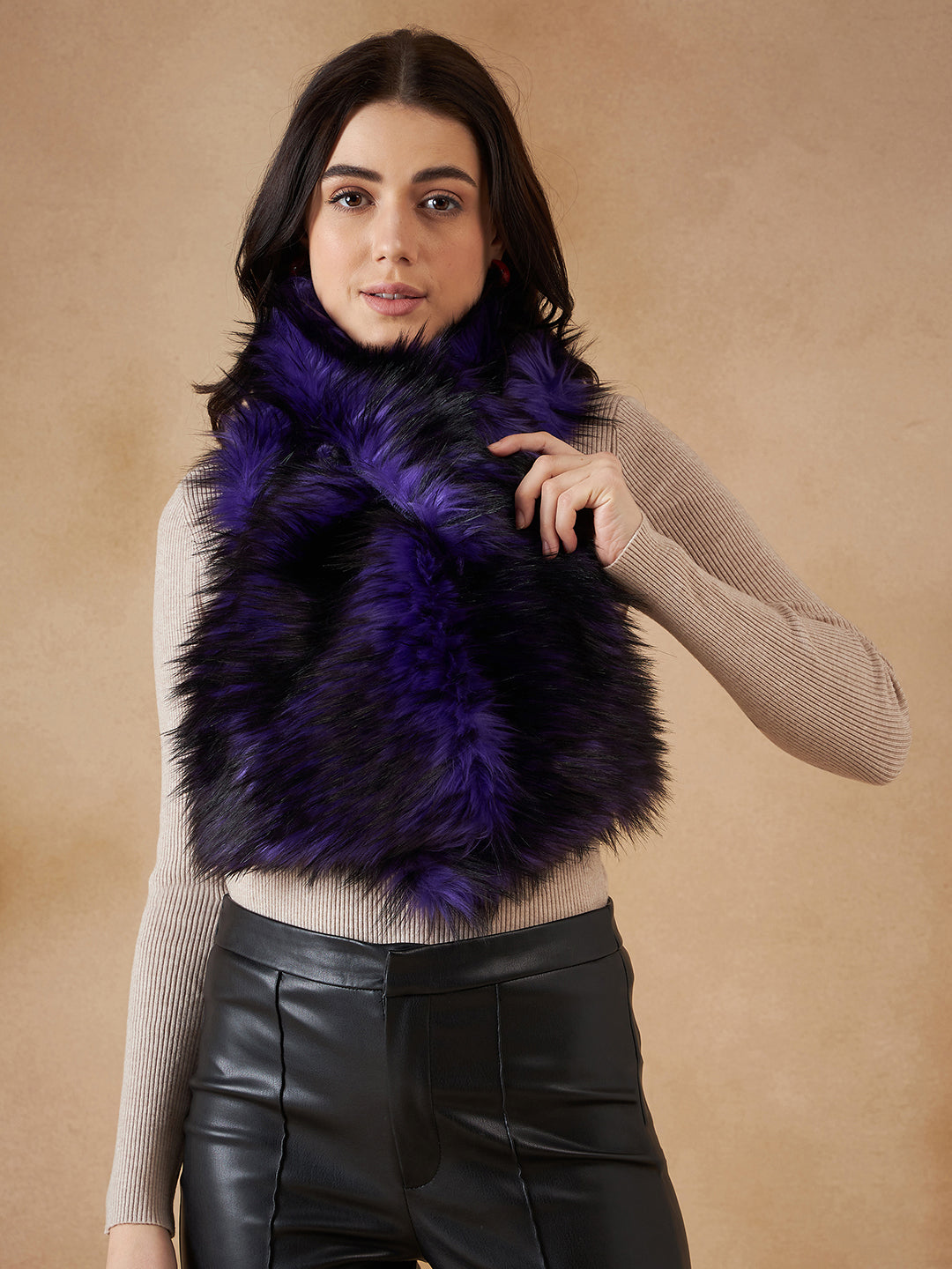 InWeave Women's Purple Black Faux Fur Neck Warmer - Distacart