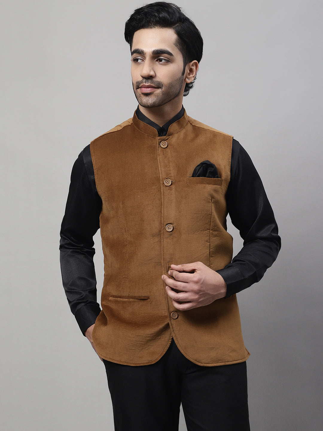 Even Apparels Men's Brown Nehru Jacket With Welt Pockets - Distacart