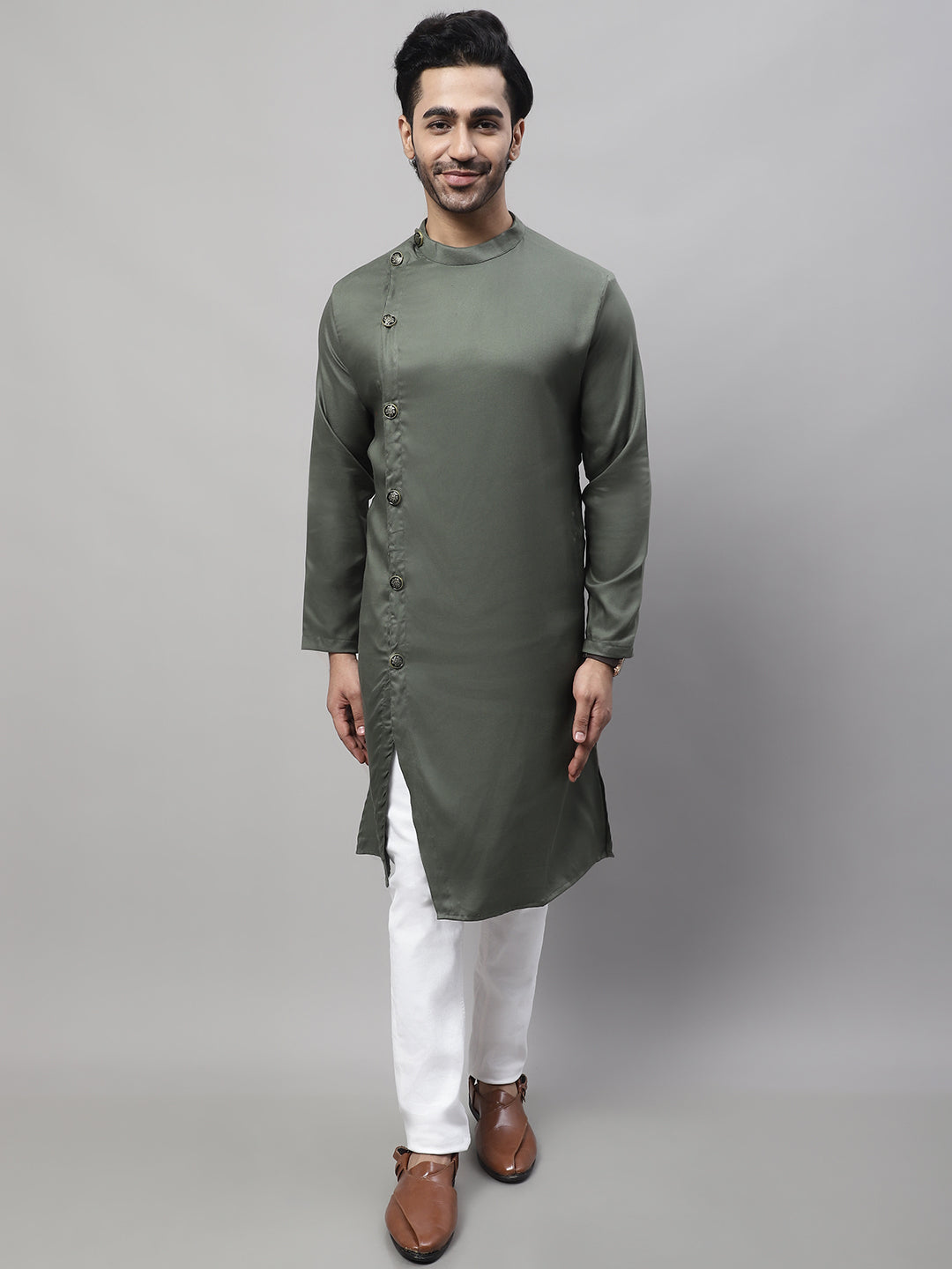 Even Apparels Green Sherwani Kurta With Asymetrical Cut - Distacart