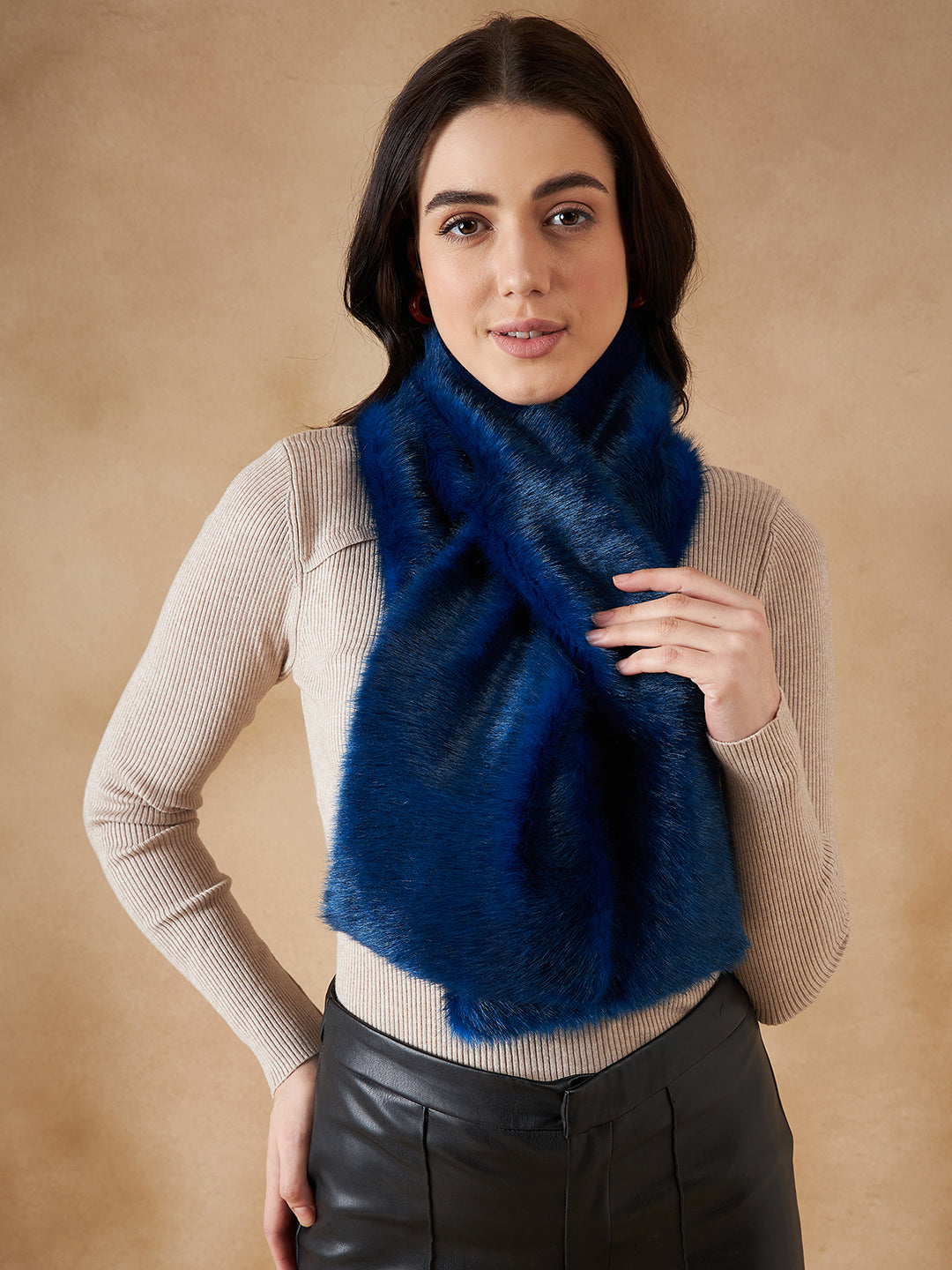InWeave Women's Royal Blue Faux Fur Neck Warmer - Distacart