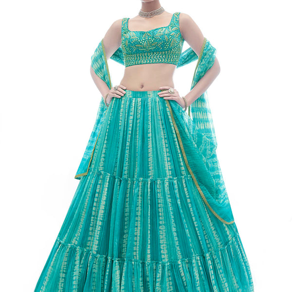 Myra Sea Green Jaquard Embroidered Designer Lehenga - Distacart