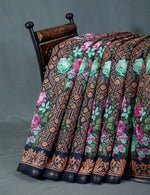 Thumbnail for Shades of Navy Blue Colour Floral Design Semi Chanderi Saree By Gayathri Reddy Designer Studio - Distacart
