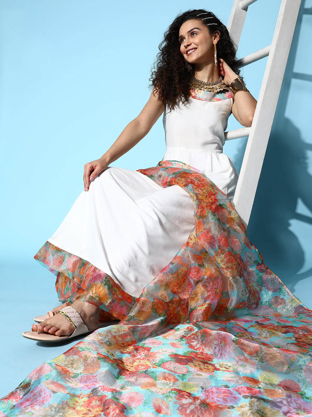 InWeave Women's White Strappy Orgranza Border Kurta Set With Dupatta - Distacart