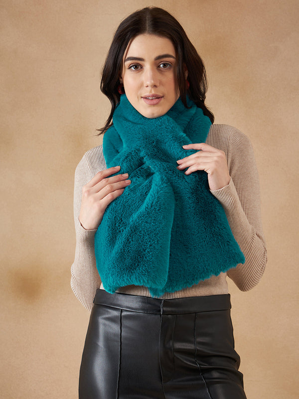 InWeave Women's Cyan Blue Faux Fur Neck Warmer - Distacart
