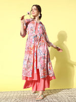 Thumbnail for InWeave Women's Camelia Fusion Layer With Peach Sleeveless Kurta Set - Distacart