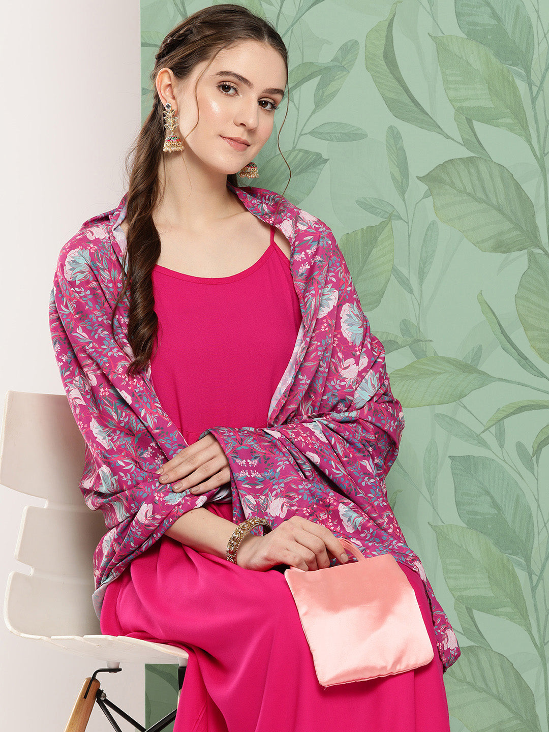InWeave Women's Fuchsia Strappy Set W Magenta Camelia Cr Dupatta - Distacart