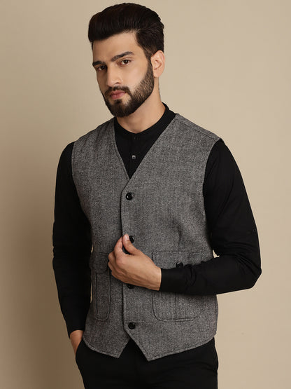 Even Apparels Men's Black Woolen Waistcoat With Patch Pocket - Distacart