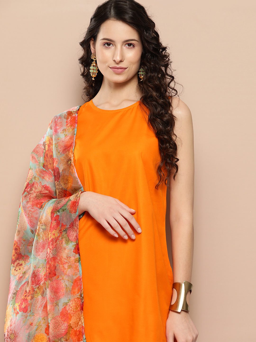 InWeave Women's Tangy Orange Short Pallazo Set W Green Or Dupatta - Distacart