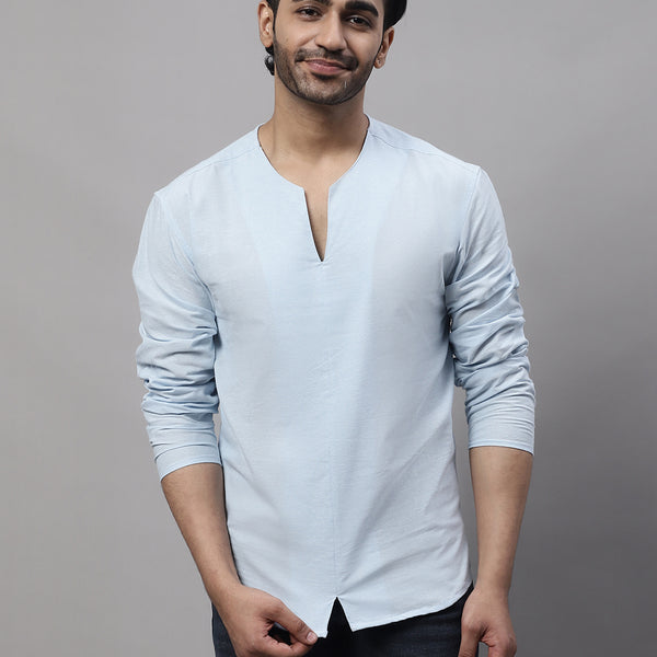 Even Apparels Blue Pure Cotton Open Neck Kurta - Distacart