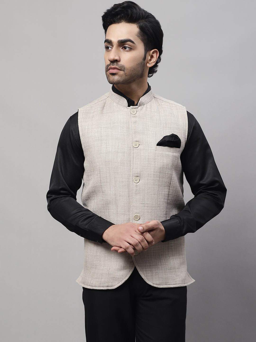 Even Apparels Men's Beige Nehru Jacket With Welt Pockets - Distacart