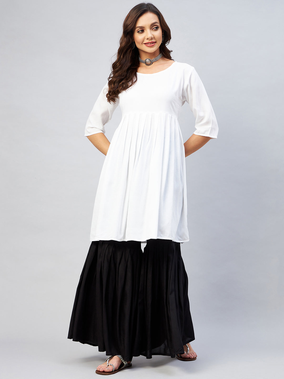 InWeave Women's Cream Short Anarkali Kurta - Distacart