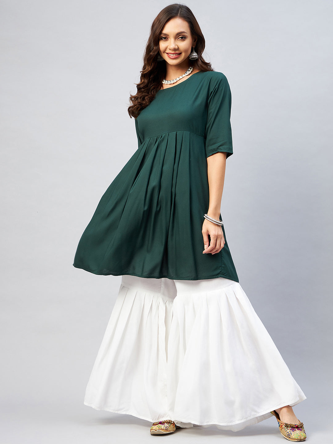 InWeave Women's Dark Green Short Anarkali Kurta - Distacart